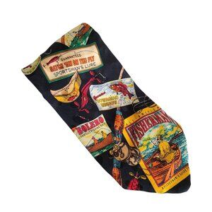 Rosetti Silk Tie Fishing Rod Fish Fisherman Mens Novelty Necktie Bolero Lure